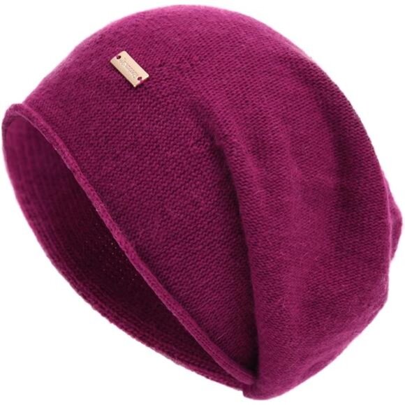 Accessories - Cashmere Slouchy Knit Beanie Hat for Women Fushia
